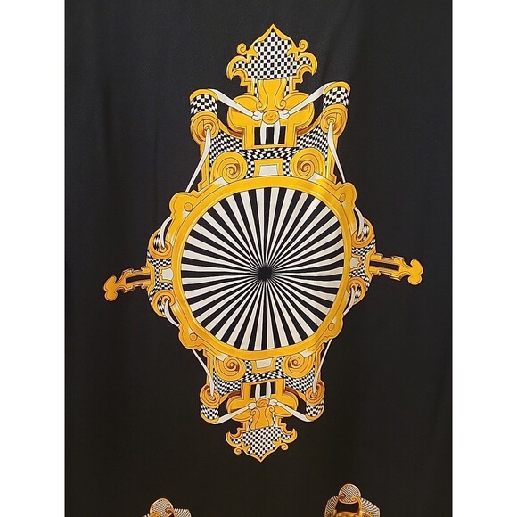 Vintage Creme De Silk Black/Gold Silk Button-Down Shirt Baroque Rotary Print L? - Picture 4 of 10